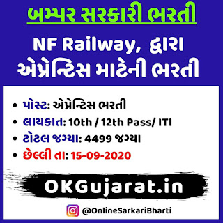 NF Railway Recruitment 2020 - Apprentice Bharti