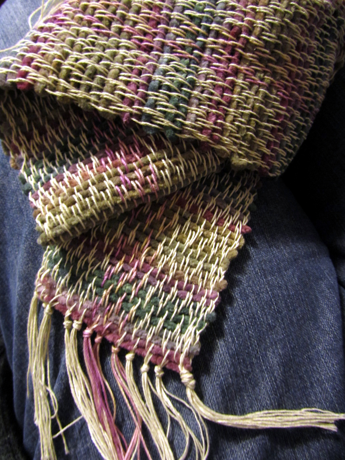 Weaving scarves on the loom Jamie RibisiBraley