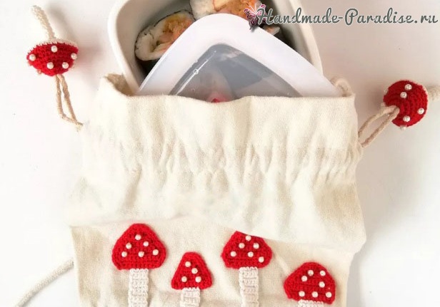 Мухоморы амигуруми для сумочки