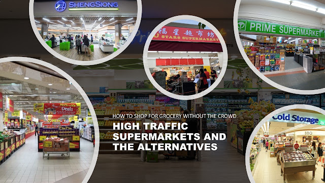 List of Supermarkets with High Traffic and  Alternatives within 1 km