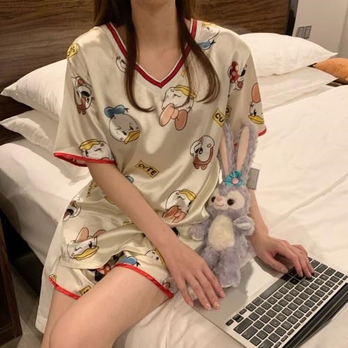 Bộ Đồ Ngủ Lụa pijama cộc tay mặc nhà cute hoạt hình họa tiết dễ thương