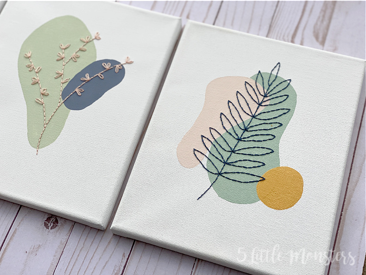 5 Little Monsters Embroidered Canvas Paintings