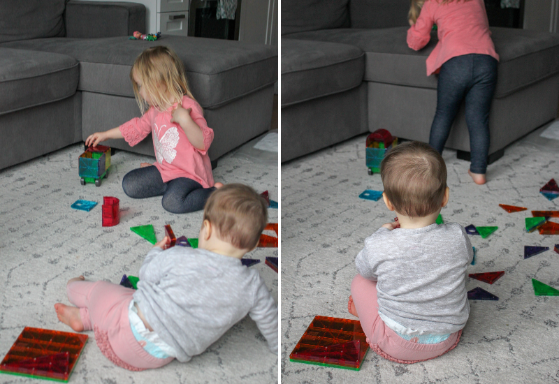 kids playing with magnetic tiles