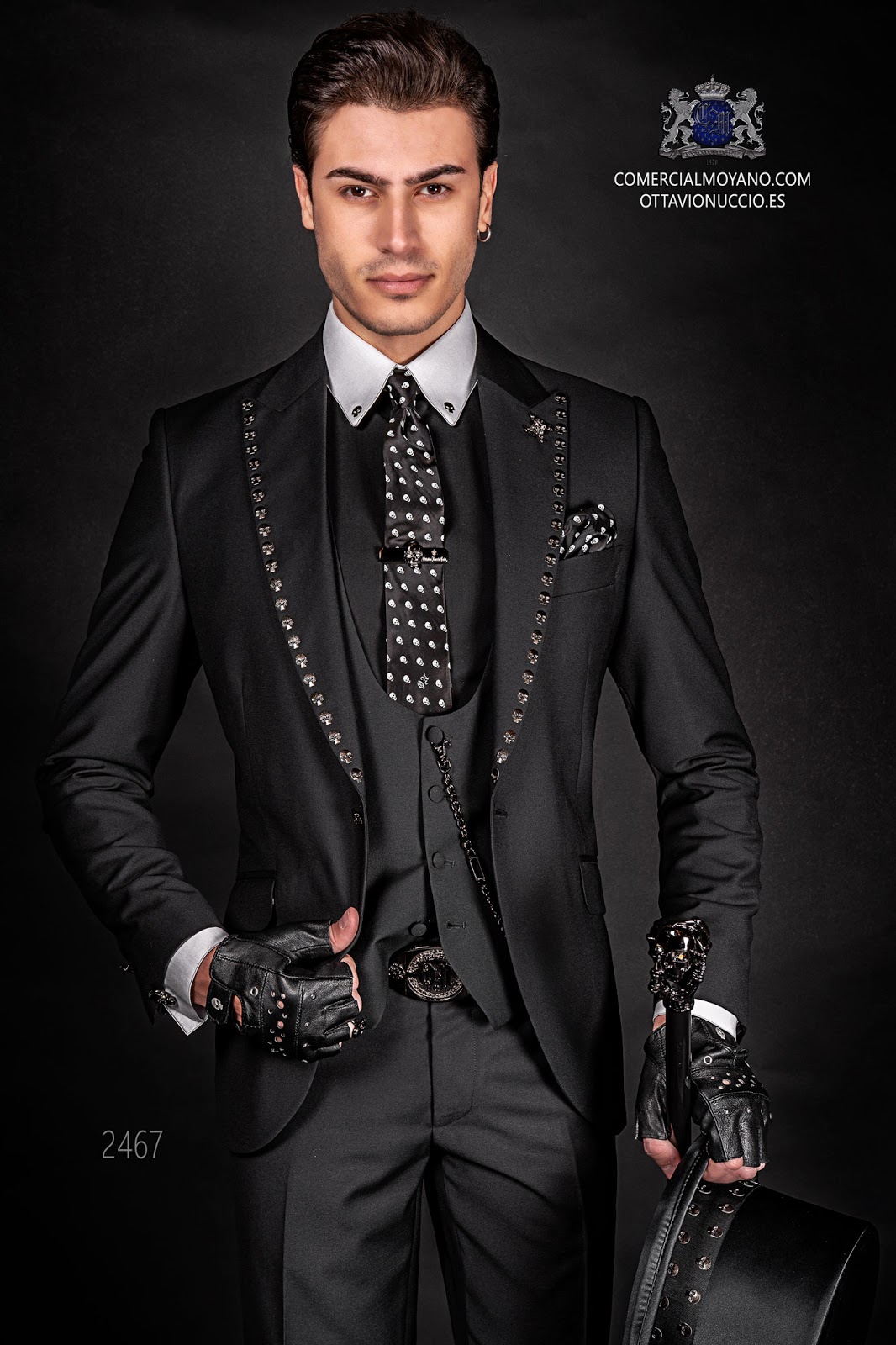 Brautigam Anzuge Ottavio Nuccio Gala Herren Anzug Steampunk Stil Schwarz Mit Totenkopf