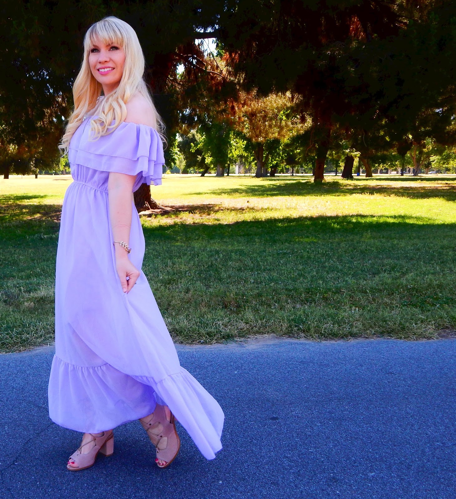 Feminine Lavender Ruffle Dress
