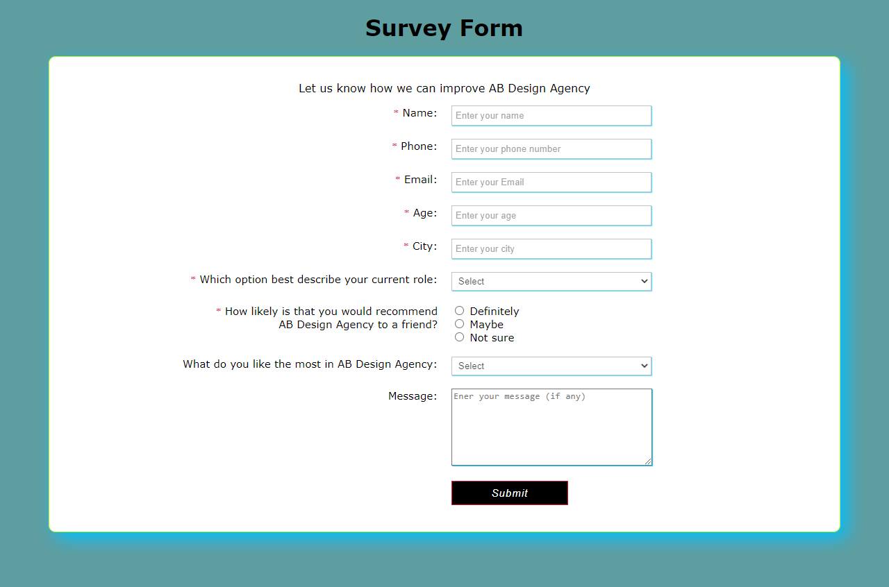 Create survey form using html and css only