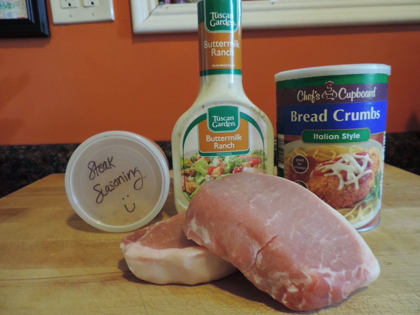 The ingredients needed to make this oven fried ranch pork chops.