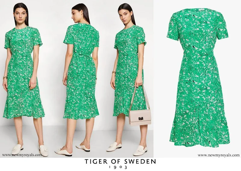 Crown Princess Victoria wore a green floral print dress from Tiger of Sweden