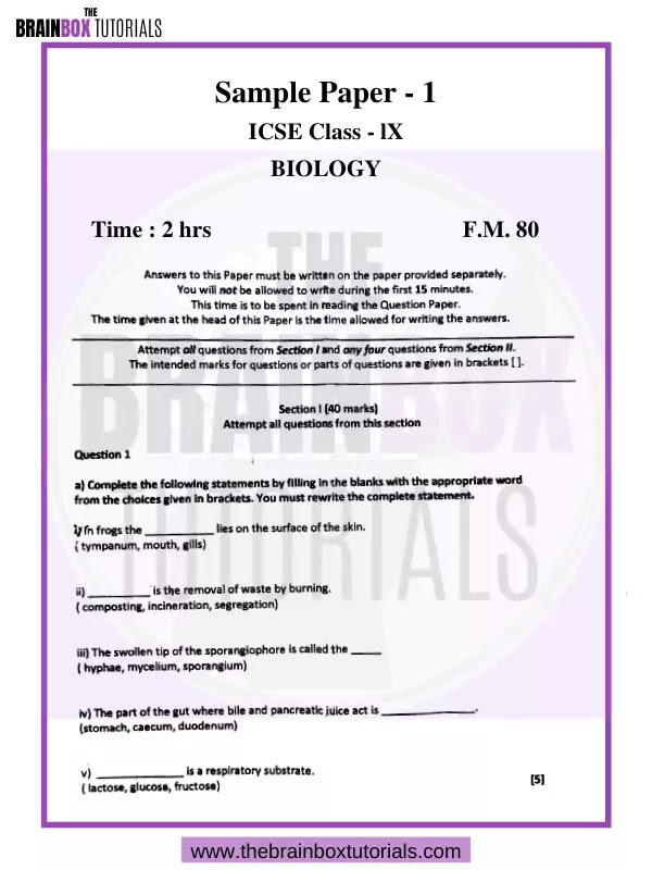 Icse class 9 biology sample paper for 2020 2021 the brainbox tutorials