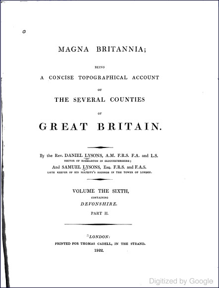 Magna Britannia - Vol 6 Part II - Devonshire (Daniel Lysons & Samuel Lysons, 1822)