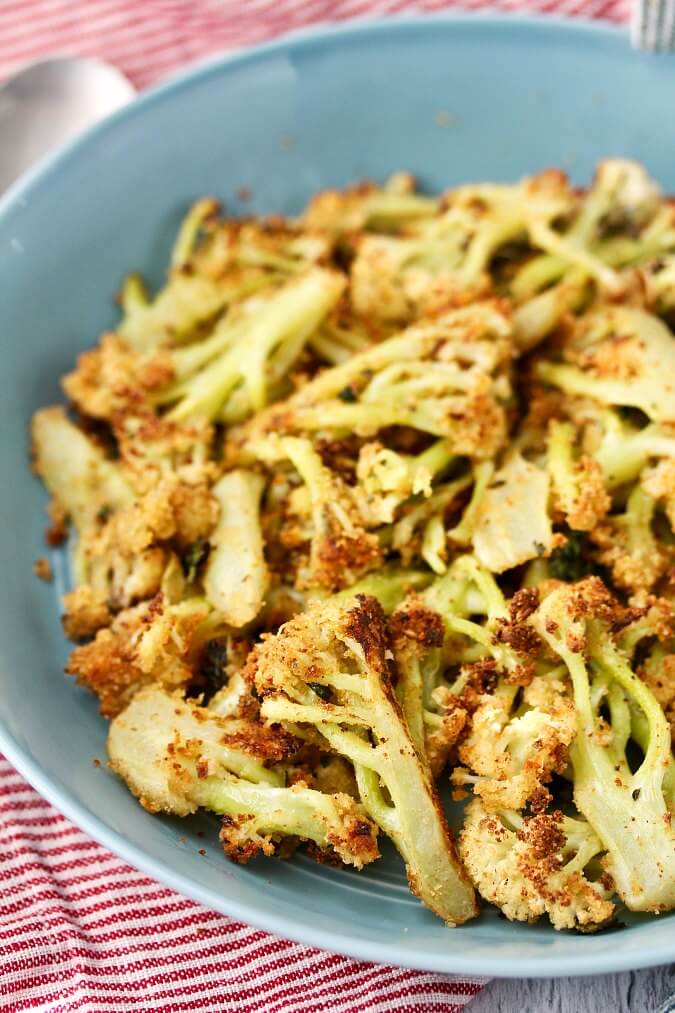 Roasted fioretto cauliflower with breadcrumbs and Parmesan