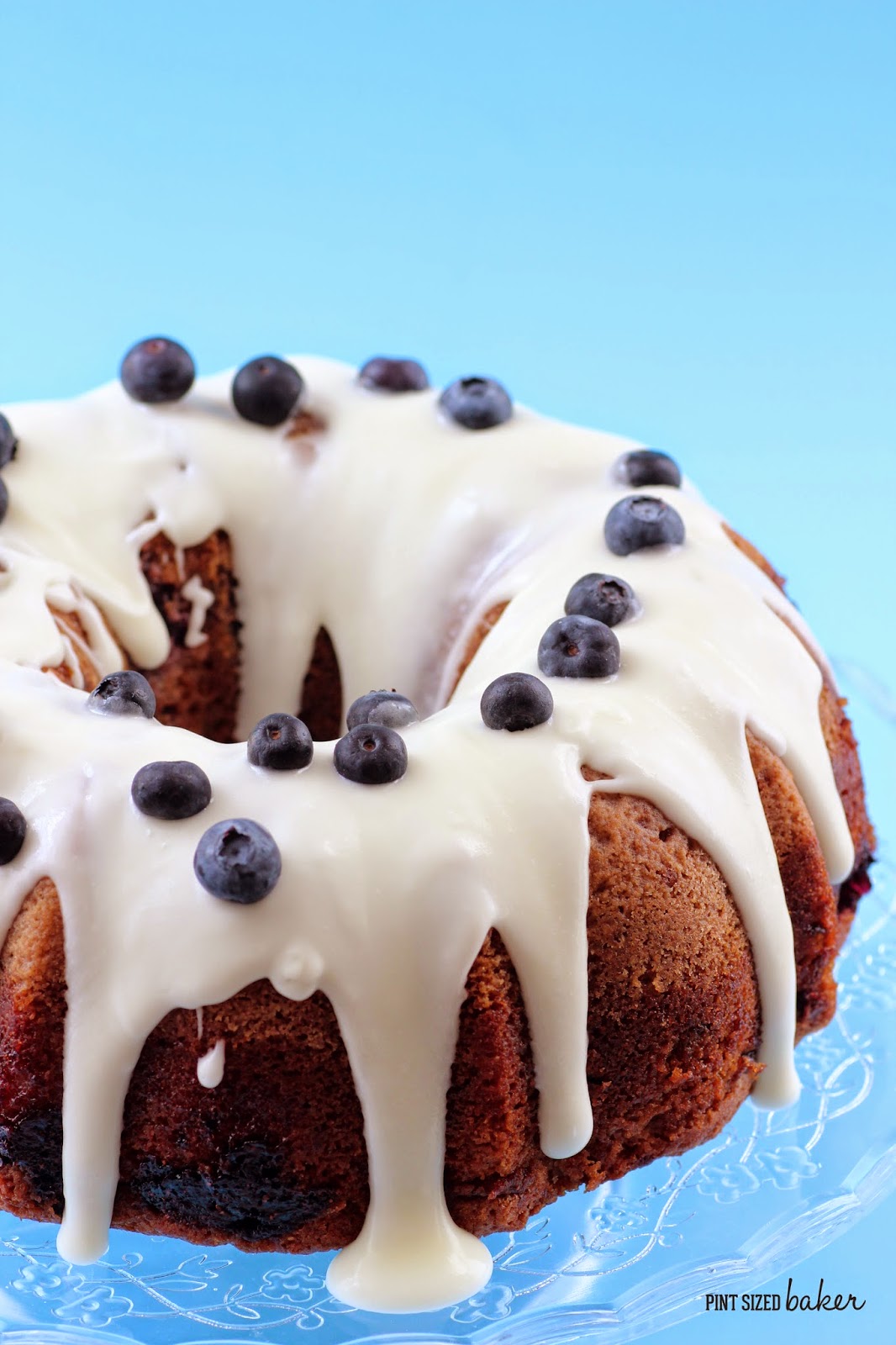 Bundt Cake drenched in a sugar glaze and stuffed full of Bluebrries
