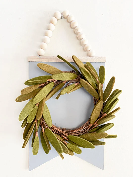 felted wreath on beaded hanger