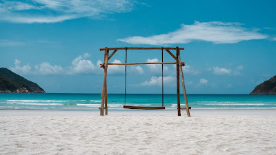 Screen background, summer, beach, sea, sand, swing