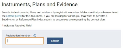 Screen capture from OnLand from the Instruments, Plans and Evidence request page.