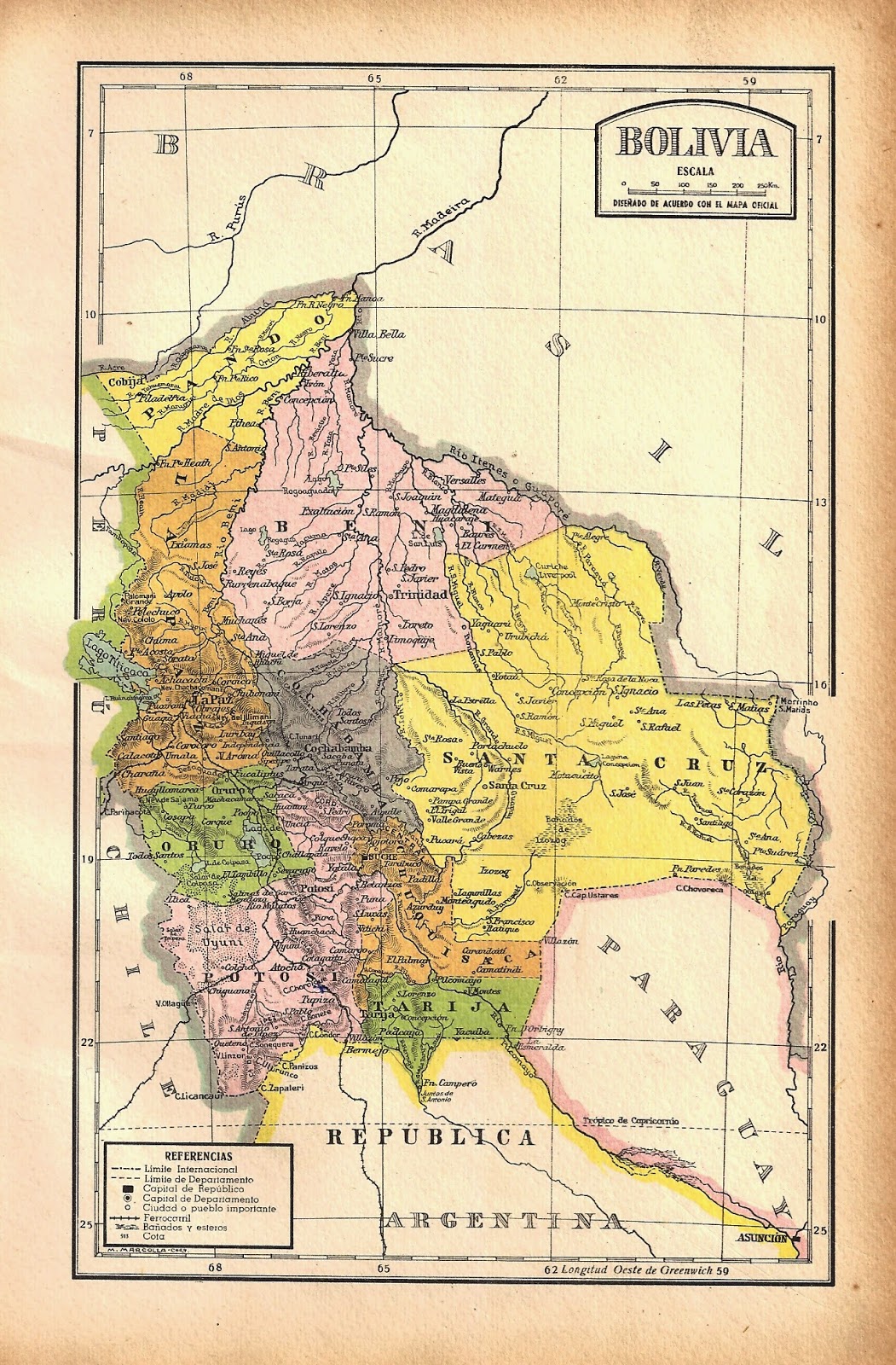 Cosas Elegidas: Mapas. Bolivia. División político-administrativa. 1948