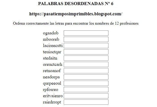 Pasatiempo de Palabras Desordenadas para imprimir 6