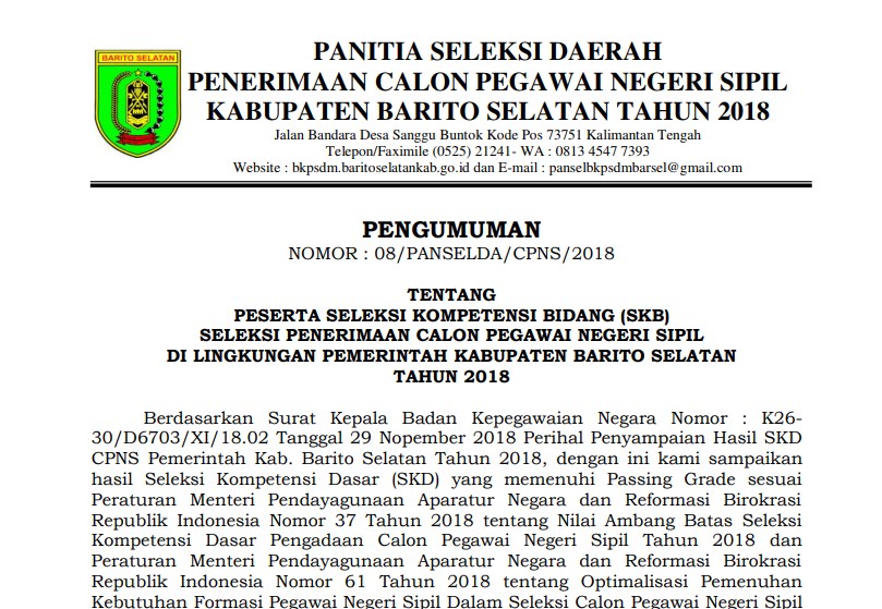 Lowongan kerja kabupaten barito selatan