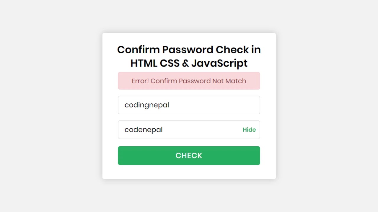 Password and Confirm Password Validation in HTML CSS & JavaScript. 
