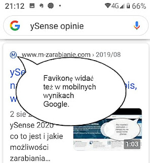 Favikona w mobilnych wynikach Google.