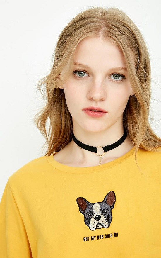 Áo thun cotton cổ tròn tay xắn gấu họa tiết chó cưng ONLY