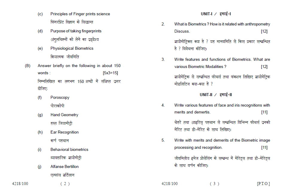 Lucknow University M.A./M.Sc. (Semester IV) FORENSIC SCIENCE