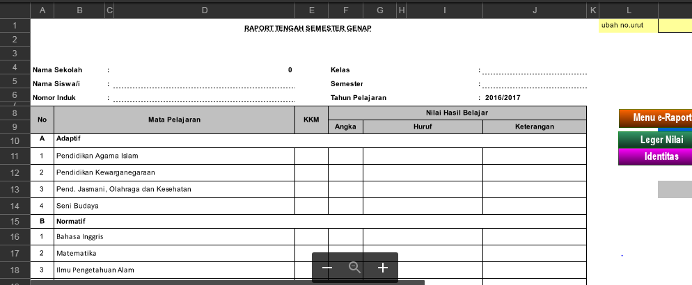 Aplikasi Raport Otomatis SD,SMP,SMA Kurikulum 2013 Format