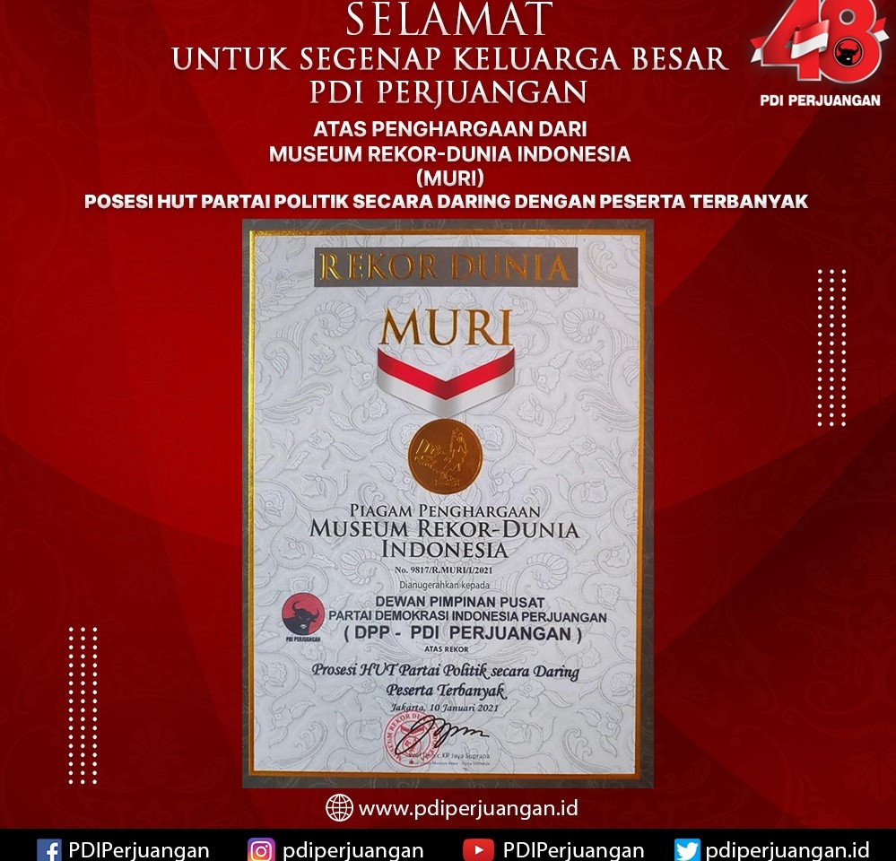Rekor Dunia, Semarak Peringatan 48 Tahun PDI Perjuangan Raih MURI