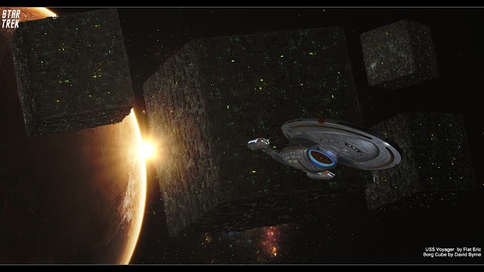 Star Trek Borg Cubes And USS Voyager