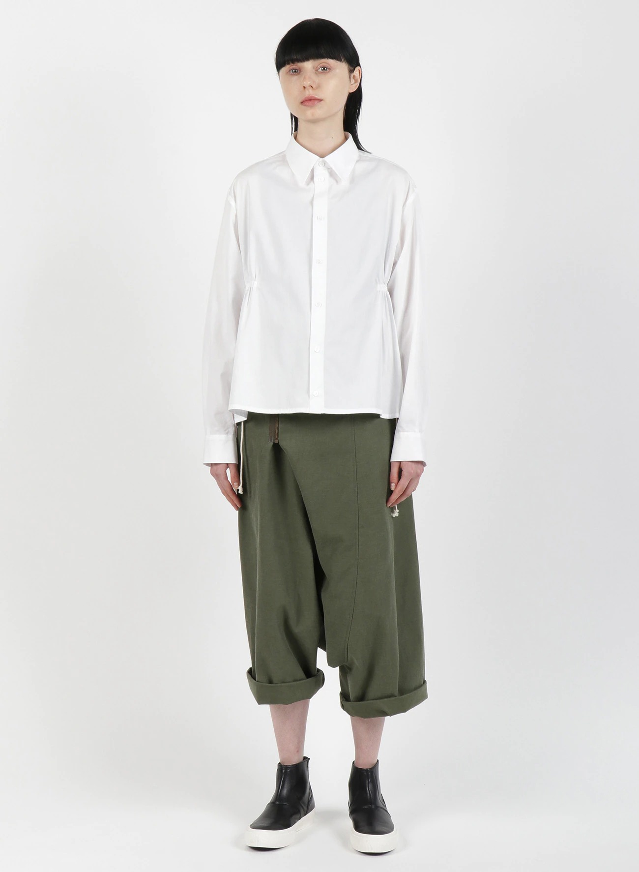 REGULATION Yohji Yamamoto A/W 2021 100/2 BROAD WAIST GATHER-BFQ-B52-001-1-02US＄594