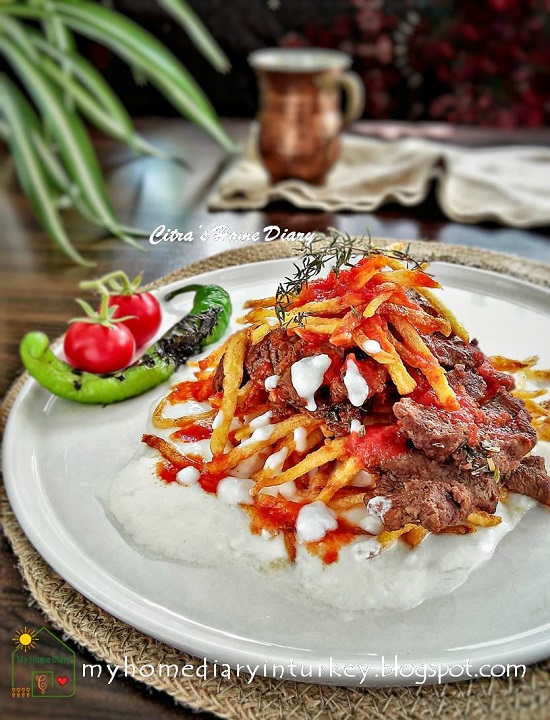 Turkish Food Recipe; Lamb /veal steak with garlic yogurt sauce (Çökertme Kebabı) | Çitra's Home Diary. #turkishfoodrecipe #resepmasakanturki #kebabkhasturki #kebab #çökertmekebabı #dinneridea #garlicyogurtsauce