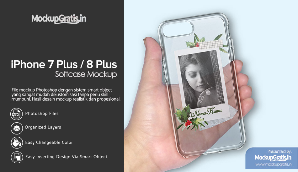 Mockup Gratis Softcase iPhone 7 Plus / 8 Plus Transparan
