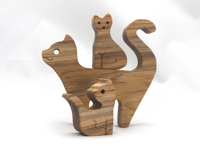 Handmade Animal Family Stacking Cats & Kittens Puzzle
