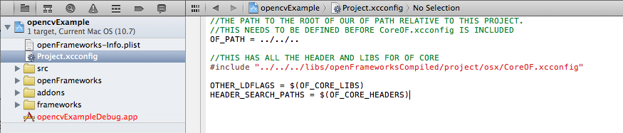 The ofxOpenCv xcconfig file