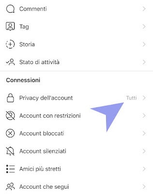 Instagram per iOS Privacy Account