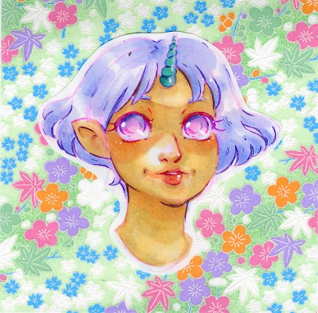 Copic markers and Chiyogami paper