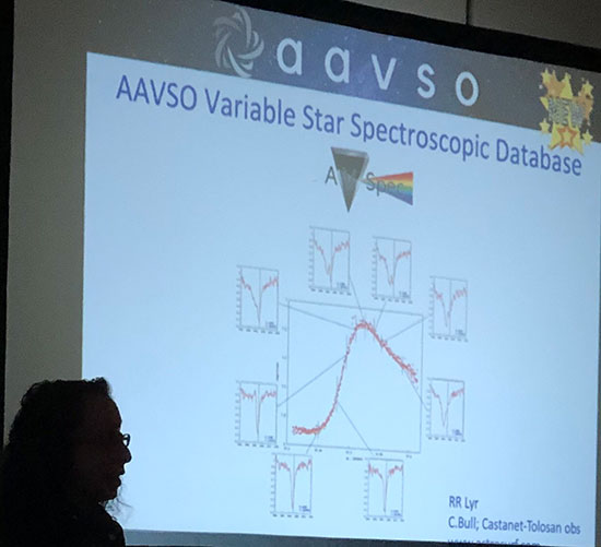 Stela Kafka, AAVSO CEO, explains new spectra/light curve database (Source: 108th AAVSO meeting)