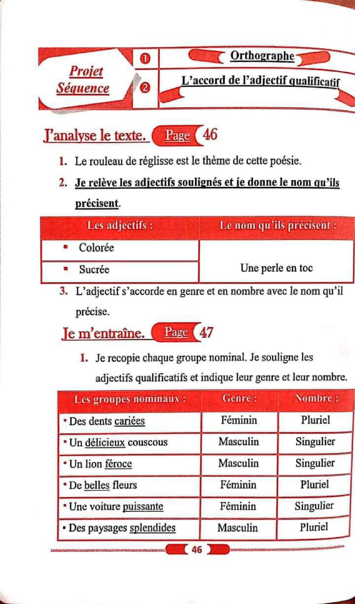 حل تمارين صفحة 46 الفرنسية للسنة الأولى متوسط الجيل الثاني
