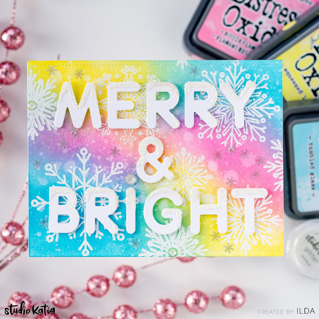 card making,stamping,Die cutting,handmade card,ilovedoingallthingscrafty,Stamps,how to,Merry And Bright, Sparkly, Rainbow ,Snowflake Card,Studio Katia,Distress Oxide blending,Christmas Card,