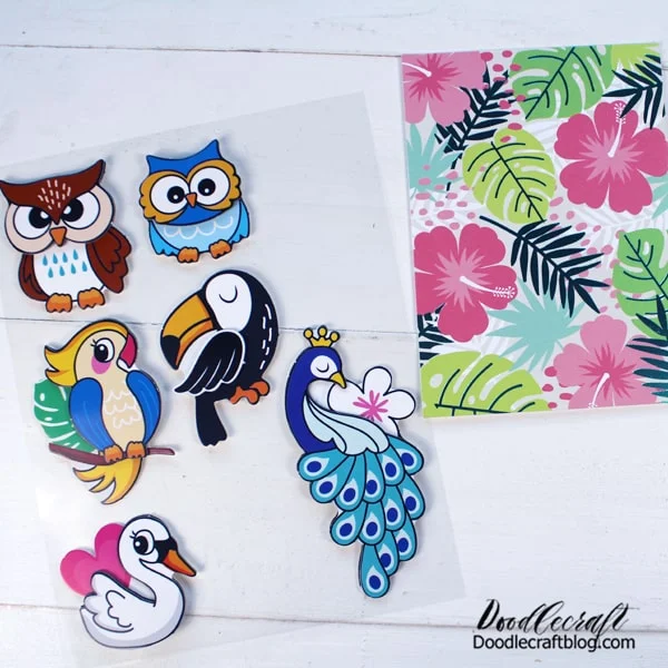 Repeat this process of card making for all the stickers and cards you have. Use multiple stickers on one note card if desired too.  I love the tropical vibe of the birds and the flowers!
