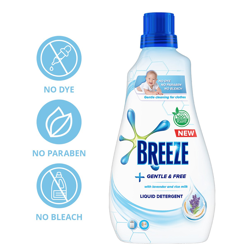 The ALLNEW Breeze Gentle and Free Liquid Detergent effectively removes