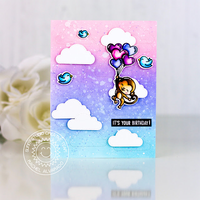 Sunny Studio Stamps: Fluffy Cloud Dies Love Monkey A Bird's Life Birthday Card by Rachel Alvarado Sunny Studio Stamps: Fluffy Cloud Dies Love Monkey A Bird's Life Birthday Card by Rachel Alvarado