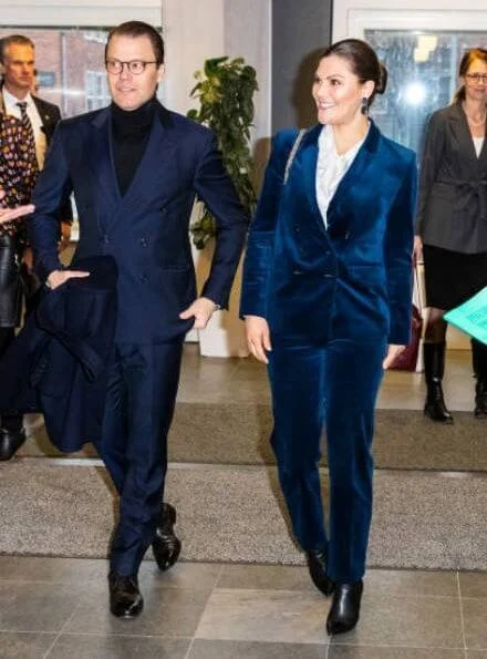 Crown Princess Victoria wore Dagmar Tuva cord blazer, Ebba Brahe Duchess earrings, Gianvito Rossi Levy ankle boots, Valentino bag