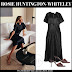 Rosie Huntington-Whiteley in black satin midi dress on July 26