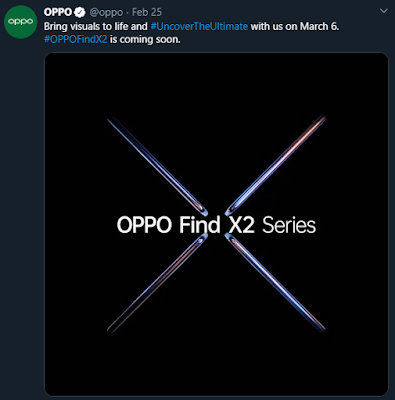 OPPO's tweet on Find X2 series launch