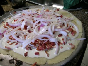 Add Onion to your thin crust pizza dough.