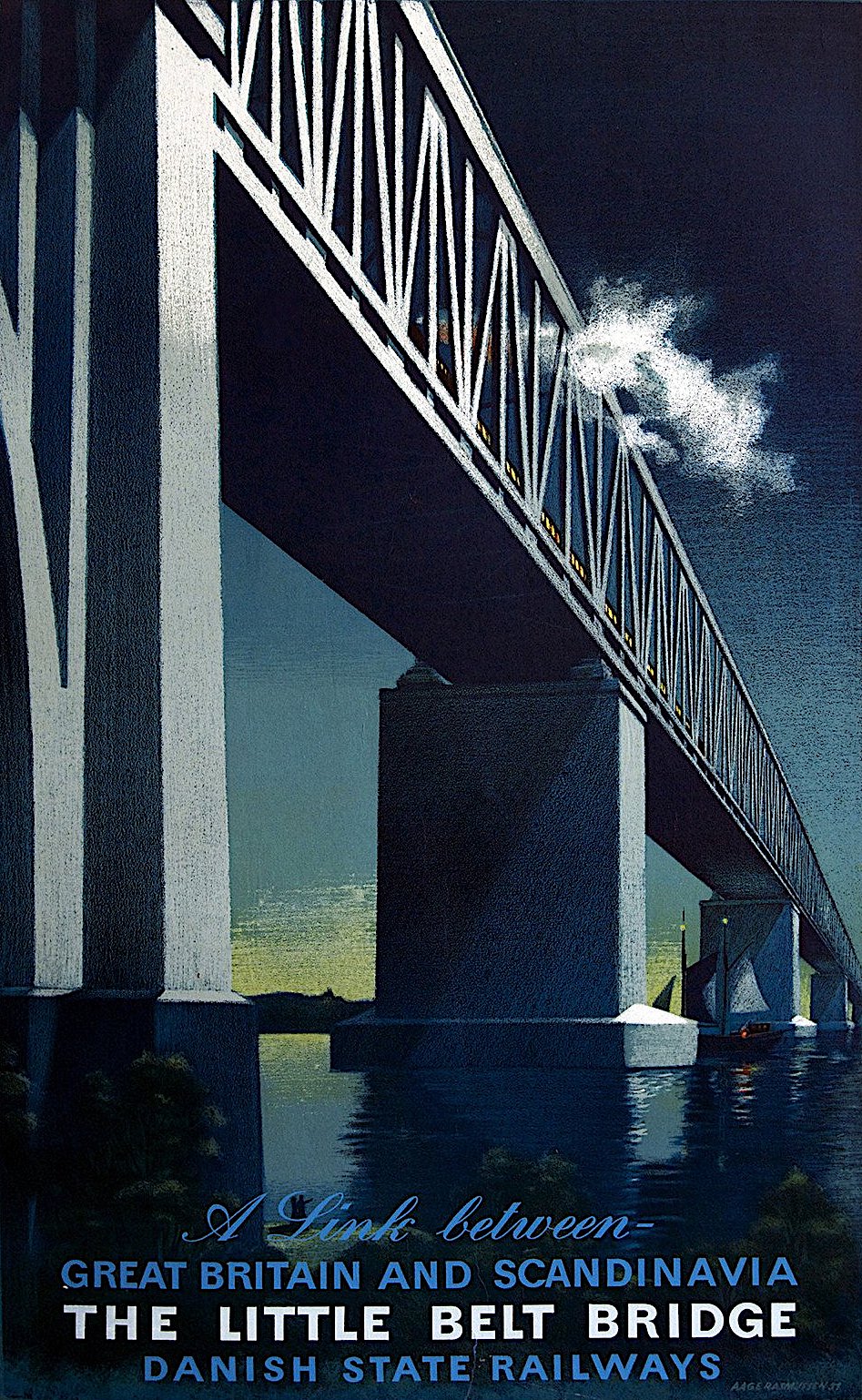 Danish rail poster a Danish rail poster in color, The Little Belt Bridge