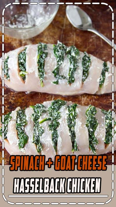 This is one of the easiest and quickest ways to make super delicious and flavorful chicken breasts. By making slits in the chicken breasts (Hasselback) and stuffing them with tasty things like spinach and goat cheese, you’ll get a hit of savory cheesy goodness in every bite!