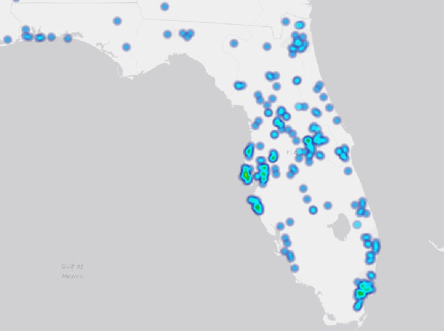 Florida Fatal Car Accident Locations Heat Map of Fatal Accidents in Florida Reported by FARS