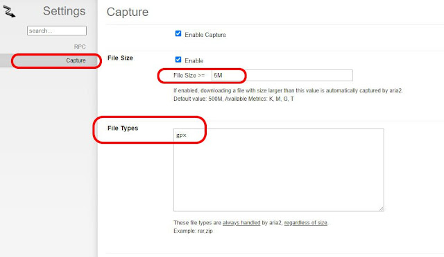 setting capture aria2